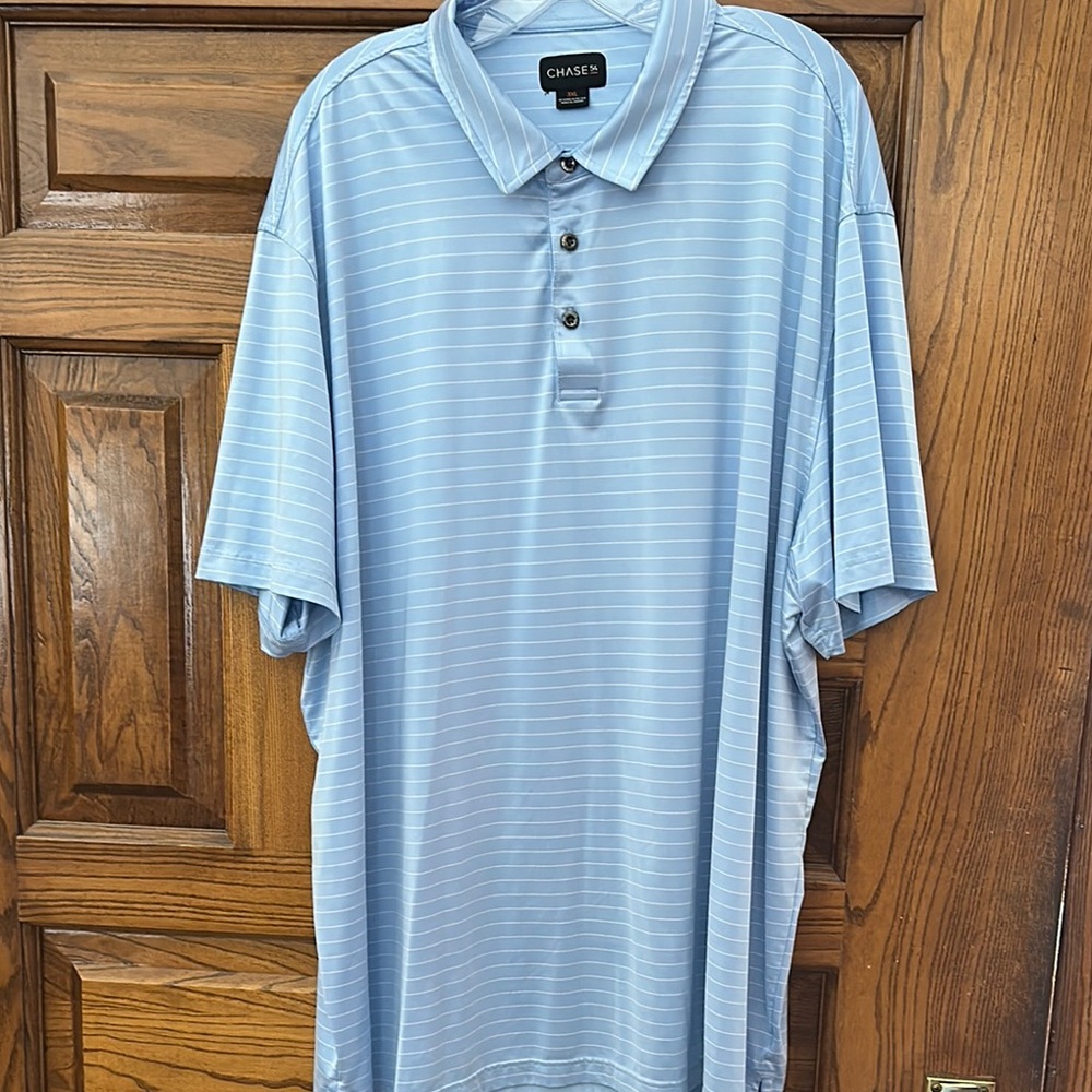 Blue Casual Polo Shirt with Subtle Stripes